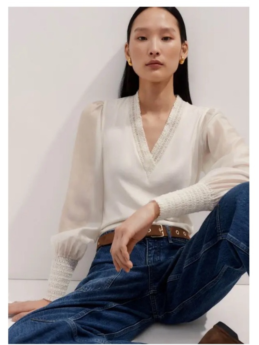 ME+EM BLOUSE V NECK LAYERED CREAM 4